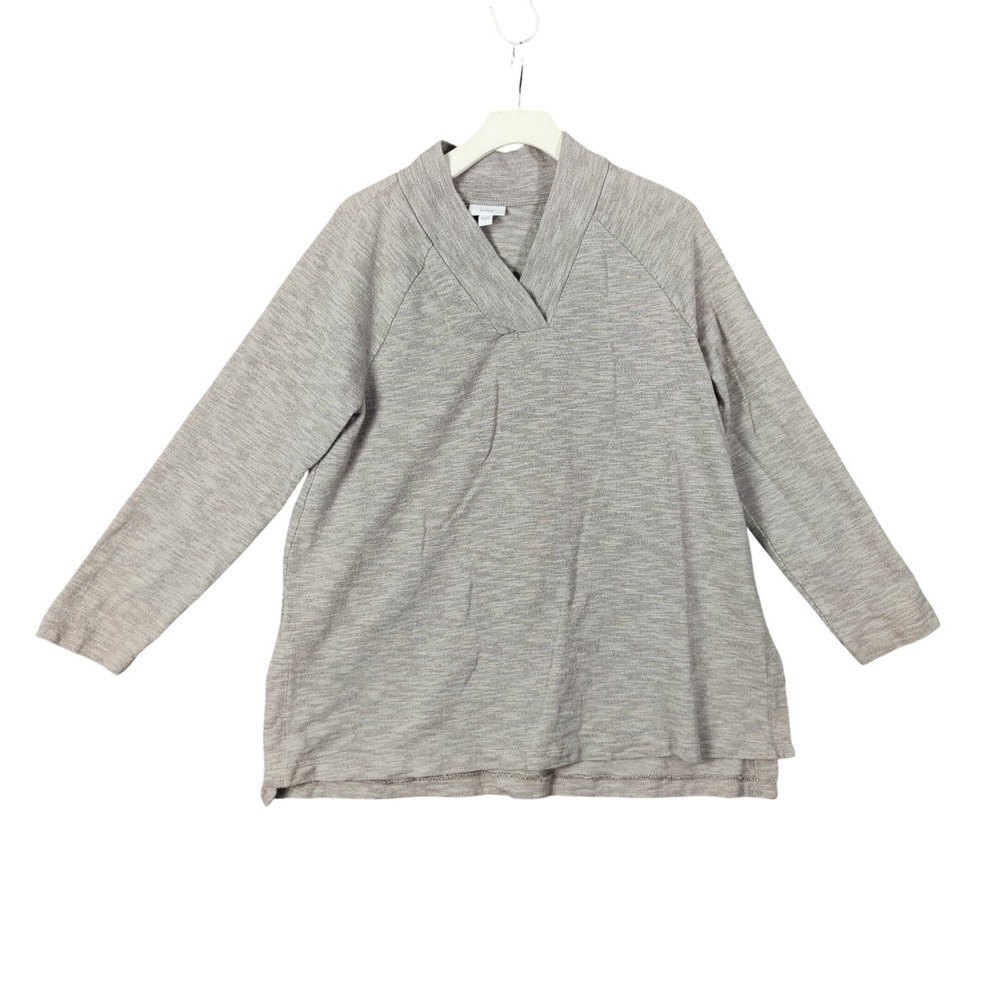 Pure J Jill Women Coastal Minimalist Pullover Sweater L Tan Heather VNeck Raglan